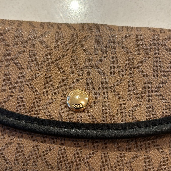 Michael Kors Brown Leather Canvas Logo with Dark Trim Thin Pouch - Picture 3 of 7